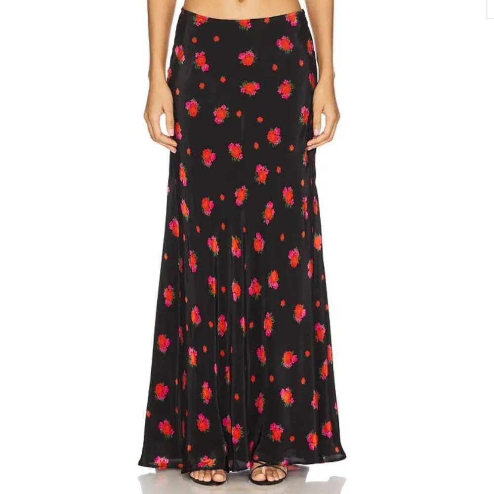 Bardot Black Maxi Skirt with Red Floral Print